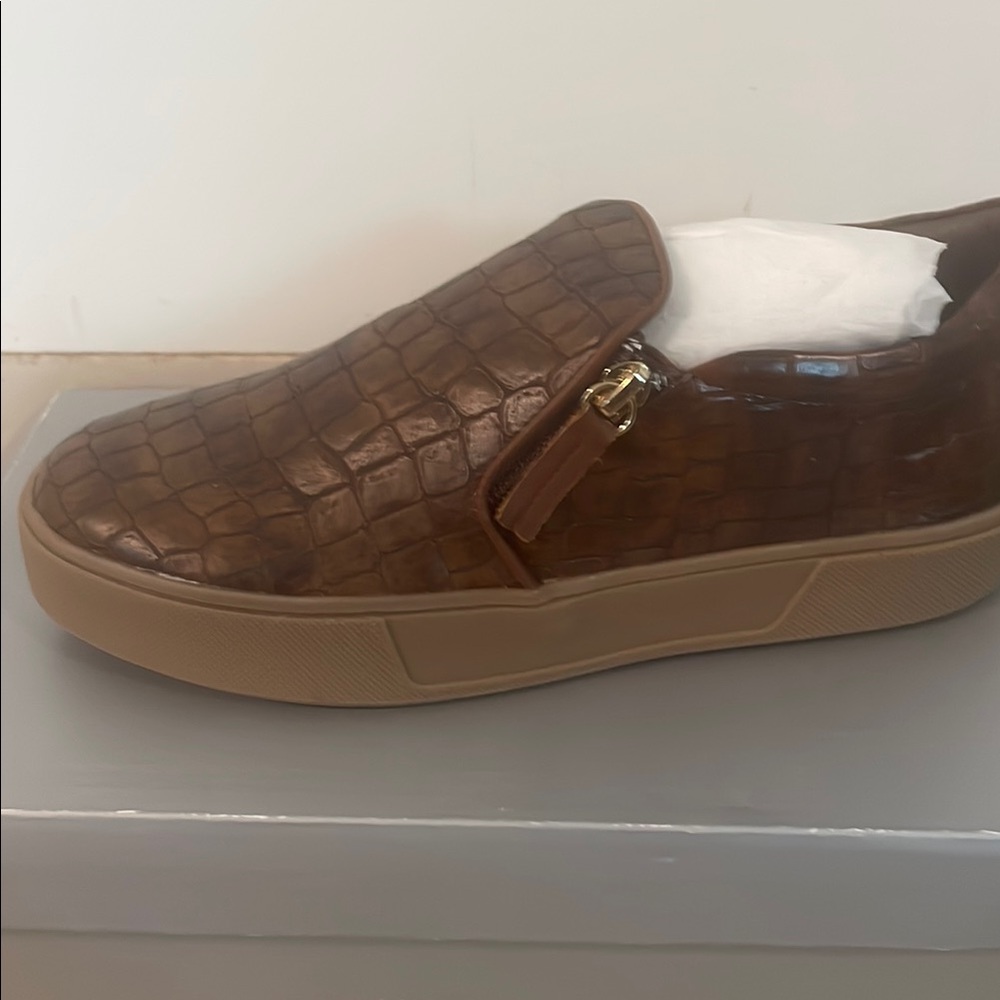 Brown Casual Flats with Side Zipper